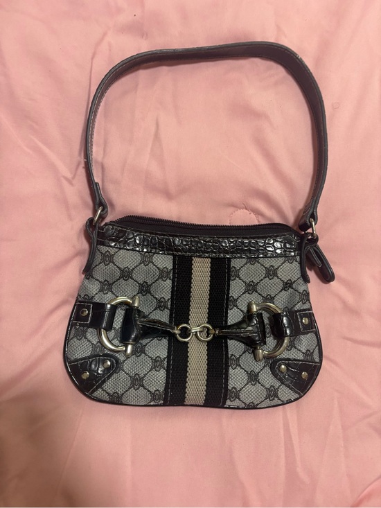 Gianni Handbags - Gray Monogram Mini Shoulder Bag with Black Trim